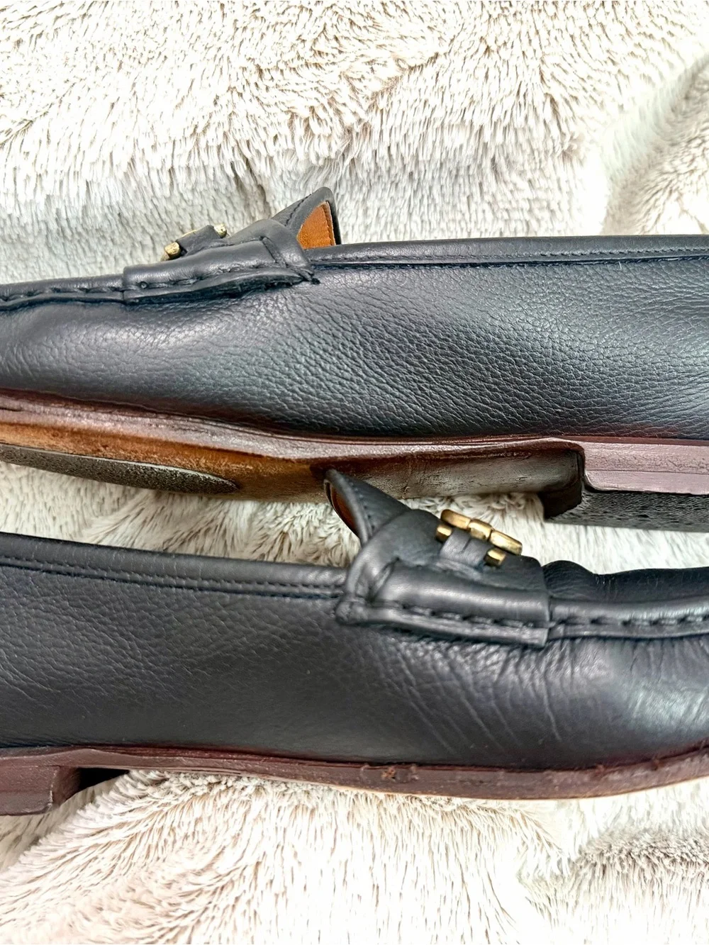 Salvatore Ferragamo Navy Leather Gold Gancini Bit Loafers Men's Size 9AA